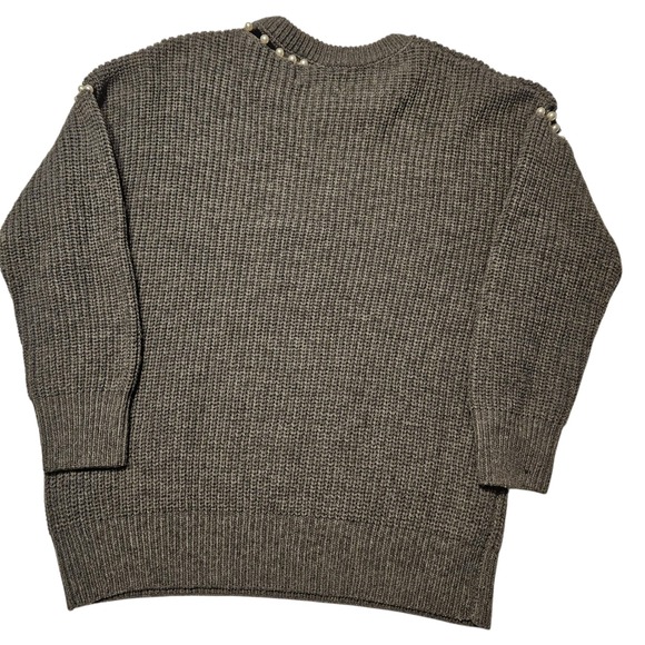 Mustard Seed Womens Gray Pearl Embellished Long Sleeve Knit Sweater Size M - Picture 4 of 11